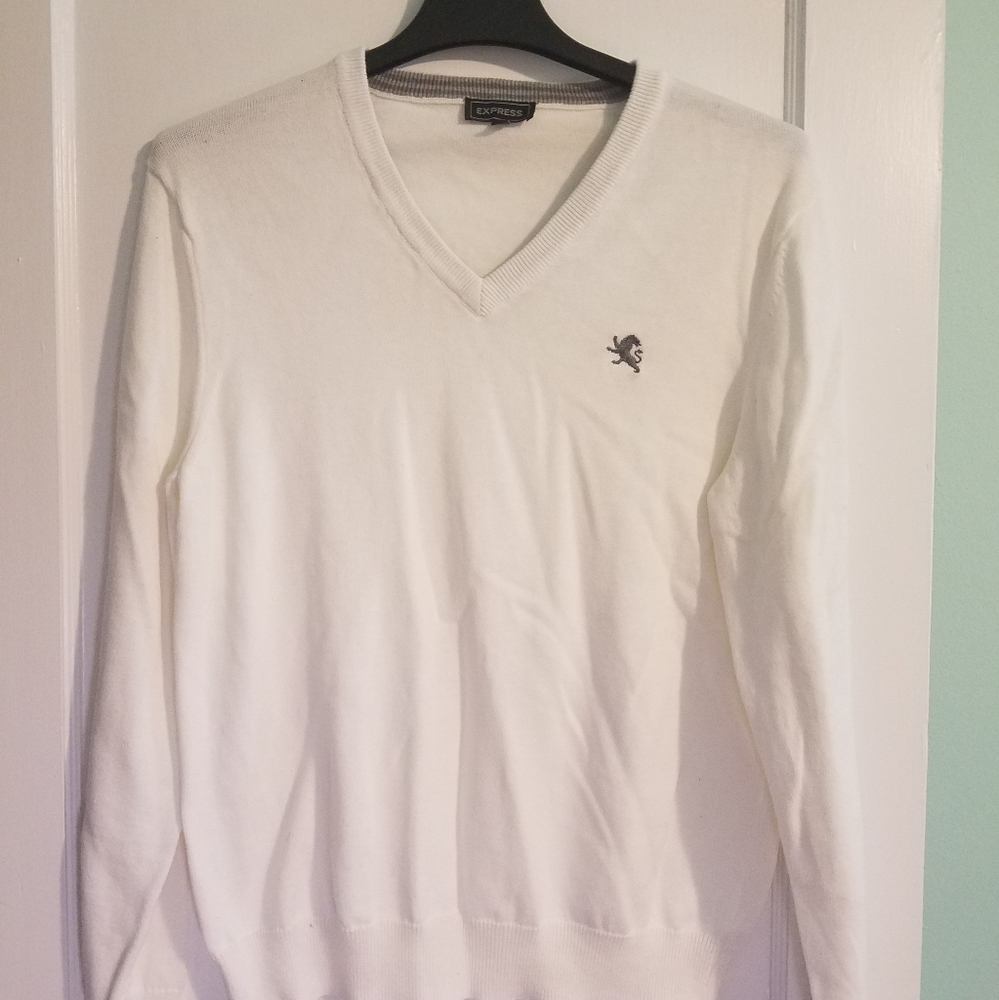 Express V-Neck Sweater with Lion Emblem
